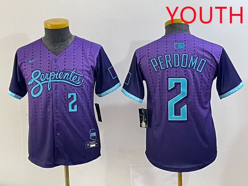 Youth 2025 Arizona Diamondback #2 Perdomo Purple Joint Name Nike MLB Jersey style 5->youth mlb jersey->Youth Jersey
